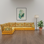 Arabic Floor Sofa Set – Yellow L Shaped Majlis Sectional with 8 Inch Cushions