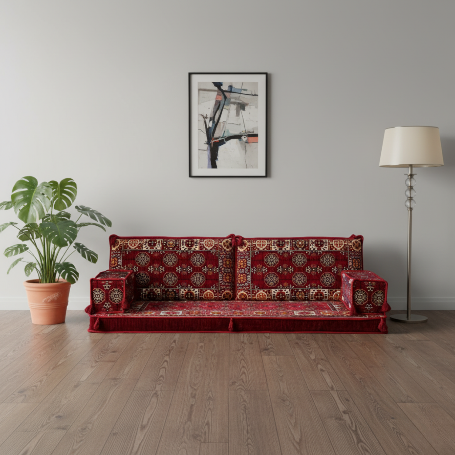 Arabic Loveseat Sofa Set – Maroon Loveseat Set with 4 and 8 Inch Cushion Options