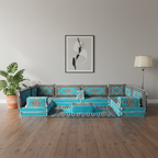 Arabic Floor Sofa Set – Turquoise U Shaped Majlis Sectional with 8 Inch Cushions