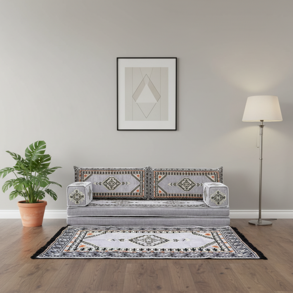 Arabic Loveseat Sofa Set – Gray Loveseat Set with 4 and 8 Inch Cushion Options