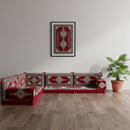 Arabic Floor Sofa Set – Red L Shaped Majlis Sectional with 4 Inch Cushions
