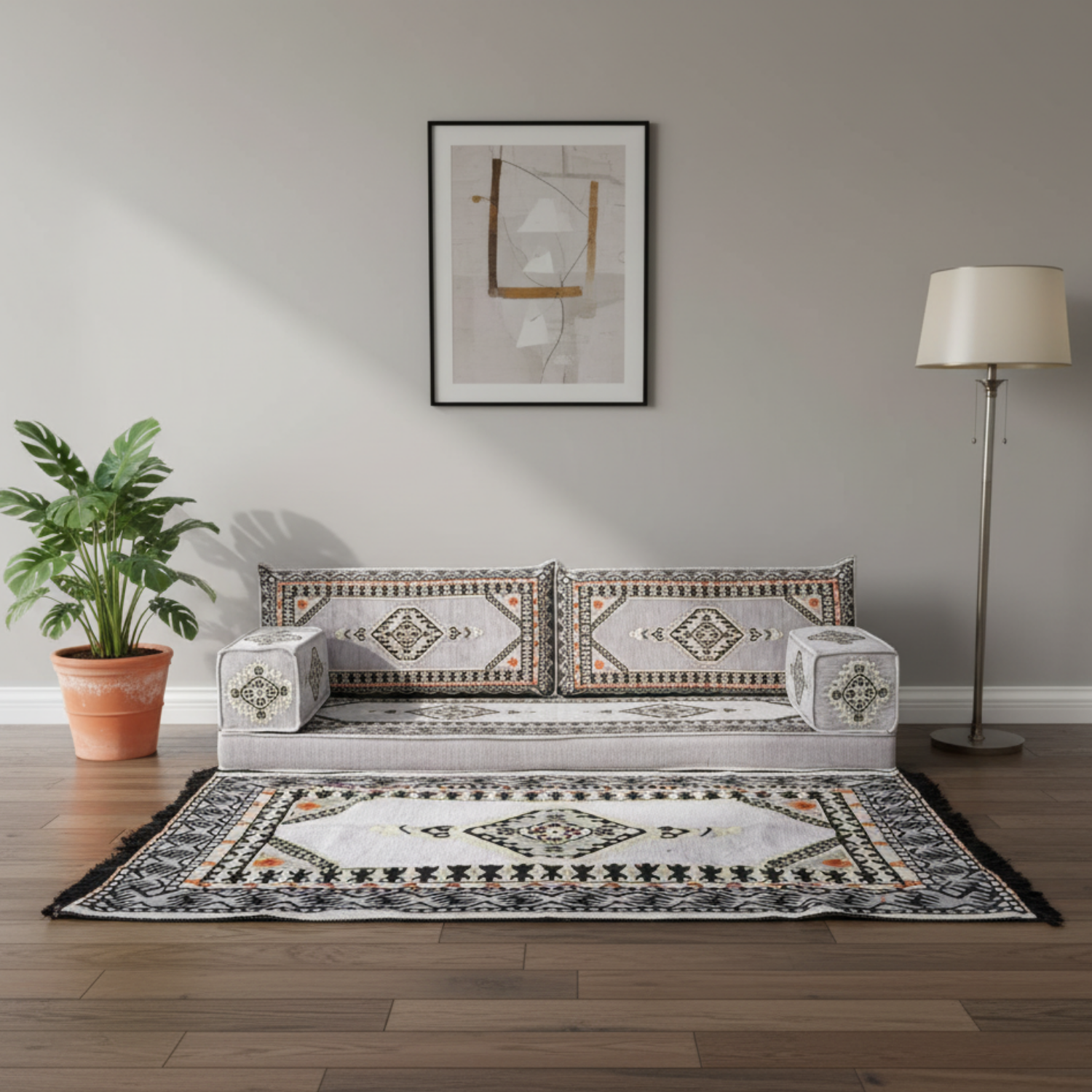 Arabic Loveseat Sofa Set – Gray Loveseat Set with 4 and 8 Inch Cushion Options