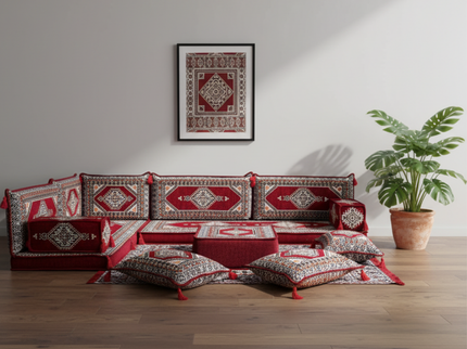 Topkapi L-shaped Arabic floor sofa, Red 4-inch, photo 1