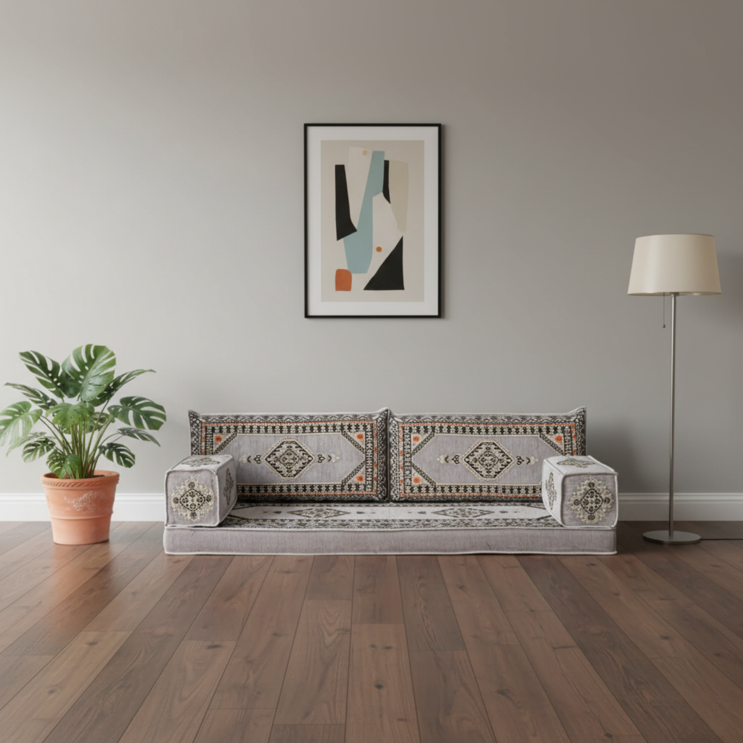 Arabic Loveseat Sofa Set – Gray Loveseat Set with 4 and 8 Inch Cushion Options