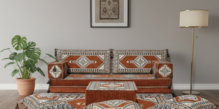Arabic Loveseat Sofa Set – Brown Loveseat Set with 4 and 8 Inch Cushion Options