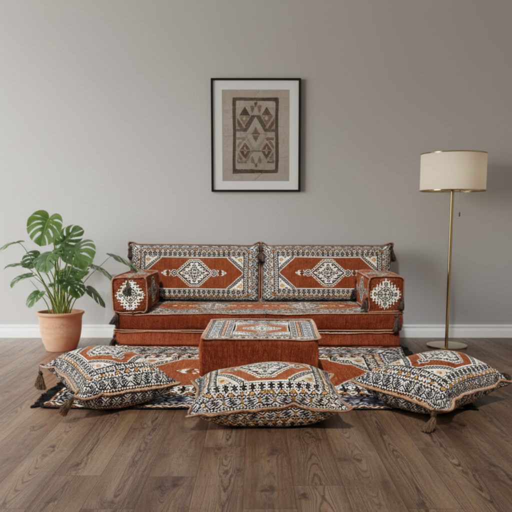Arabic Loveseat Sofa Set – Brown Loveseat Set with 4 and 8 Inch Cushion Options