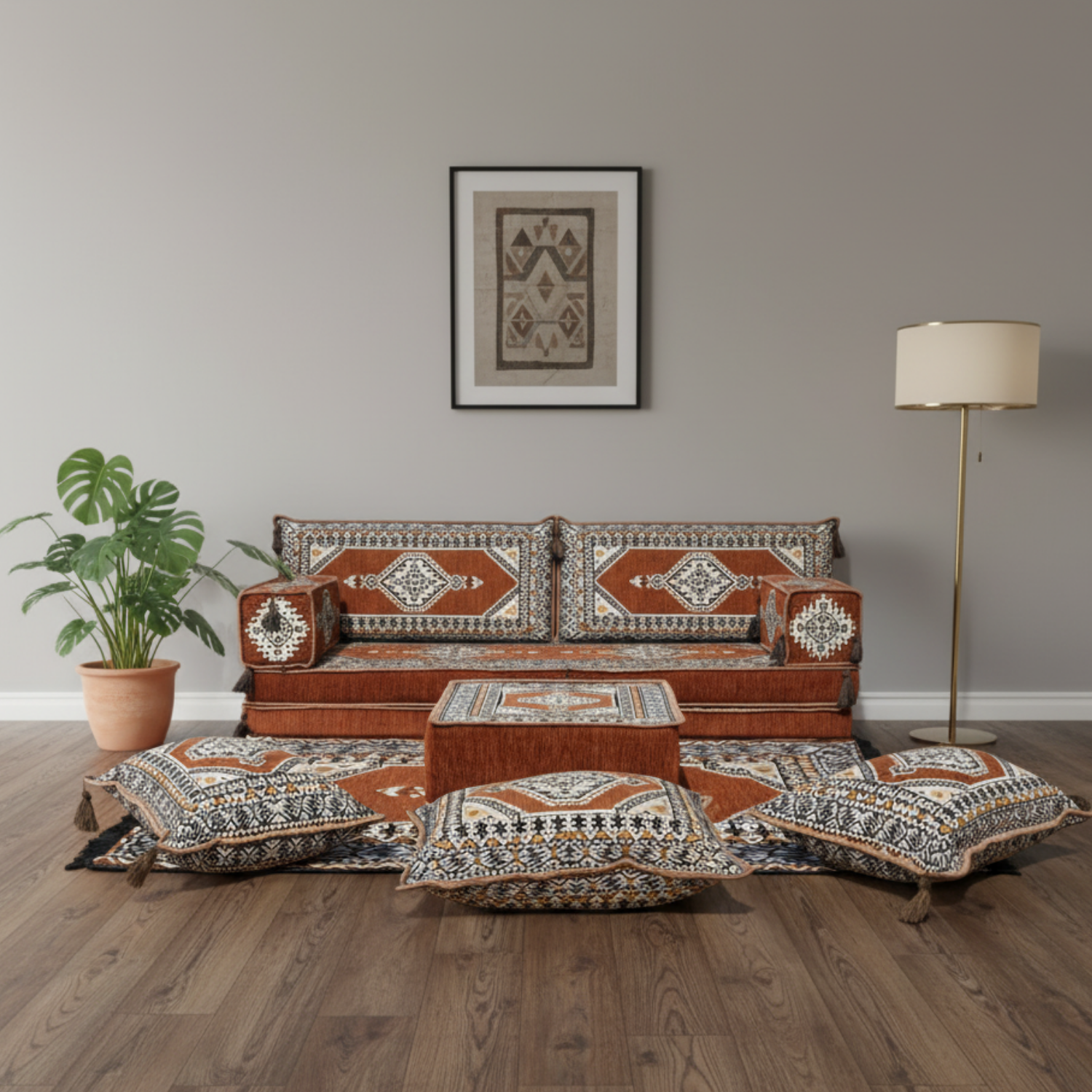Arabic Loveseat Sofa Set – Brown Loveseat Set with 4 and 8 Inch Cushion Options