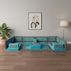 Arabic Floor Sofa Set – Turquoise U Shaped Majlis Sectional with 4 Inch Cushions