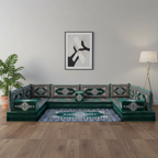 Arabic Floor Sofa Set – Green U Shaped Majlis Sectional with 8 Inch Cushions