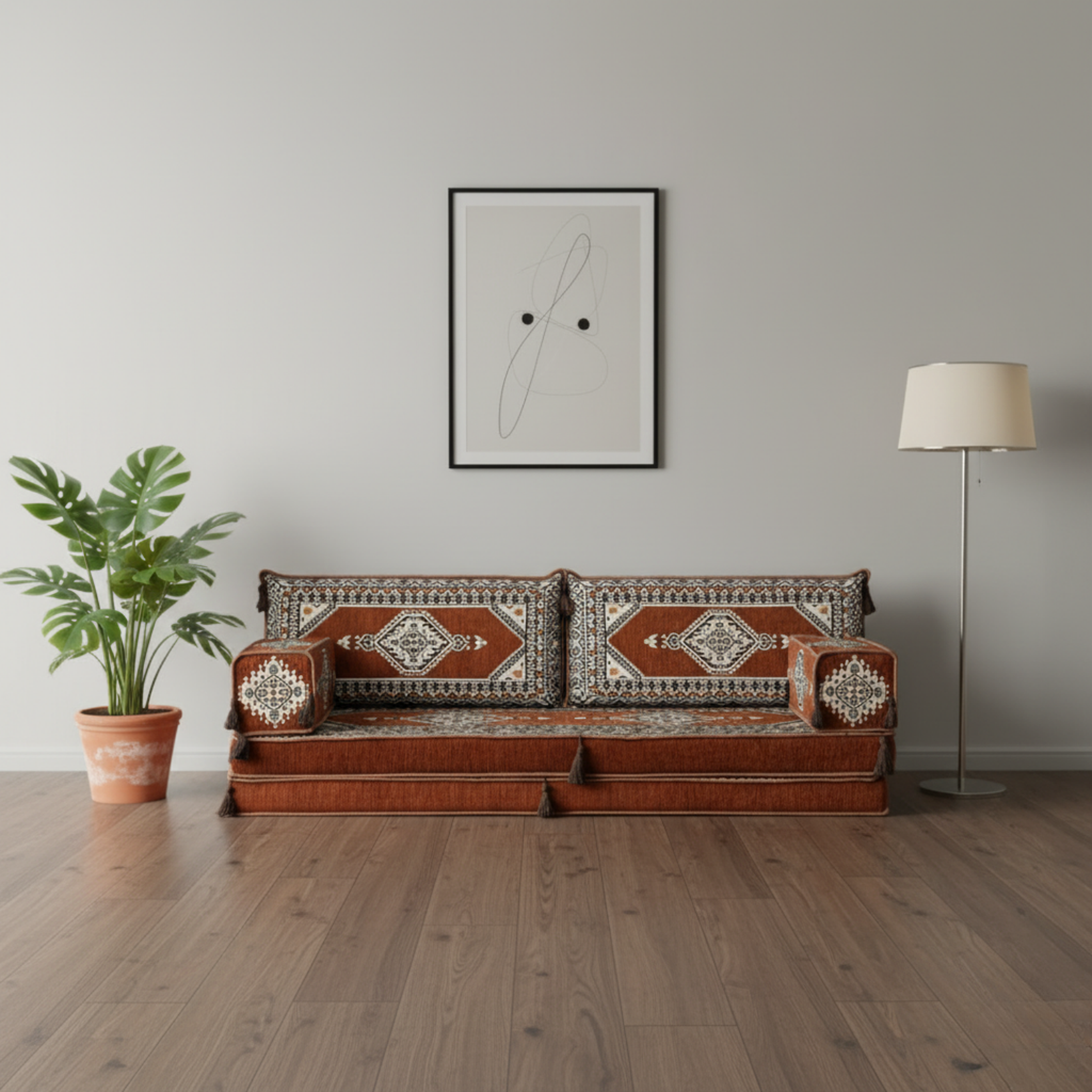 Arabic Loveseat Sofa Set – Brown Loveseat Set with 4 and 8 Inch Cushion Options