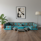 Arabic Floor Sofa Set – Turquoise U Shaped Majlis Sectional with 4 Inch Cushions