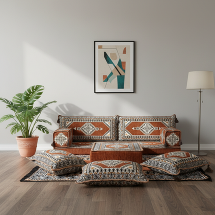 Arabic Loveseat Sofa Set – Brown Loveseat Set with 4 and 8 Inch Cushion Options