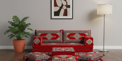 Arabic Loveseat Sofa Set – Red Loveseat Set with 4 and 8 Inch Cushion Options
