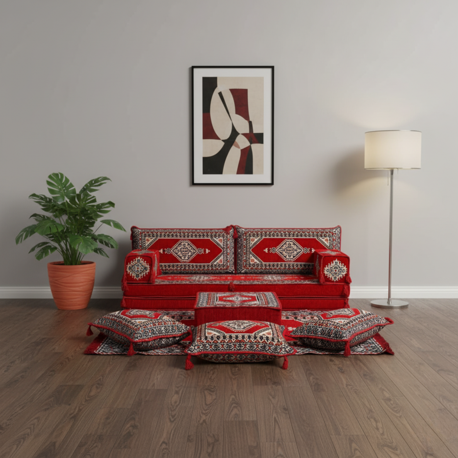 Arabic Loveseat Sofa Set – Red Loveseat Set with 4 and 8 Inch Cushion Options