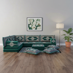 Arabic Floor Sofa Set – Green L Shaped Majlis Sectional with 8 Inch Cushions