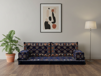Bukhara Arabic majlis loveseat, Navy, photo 2