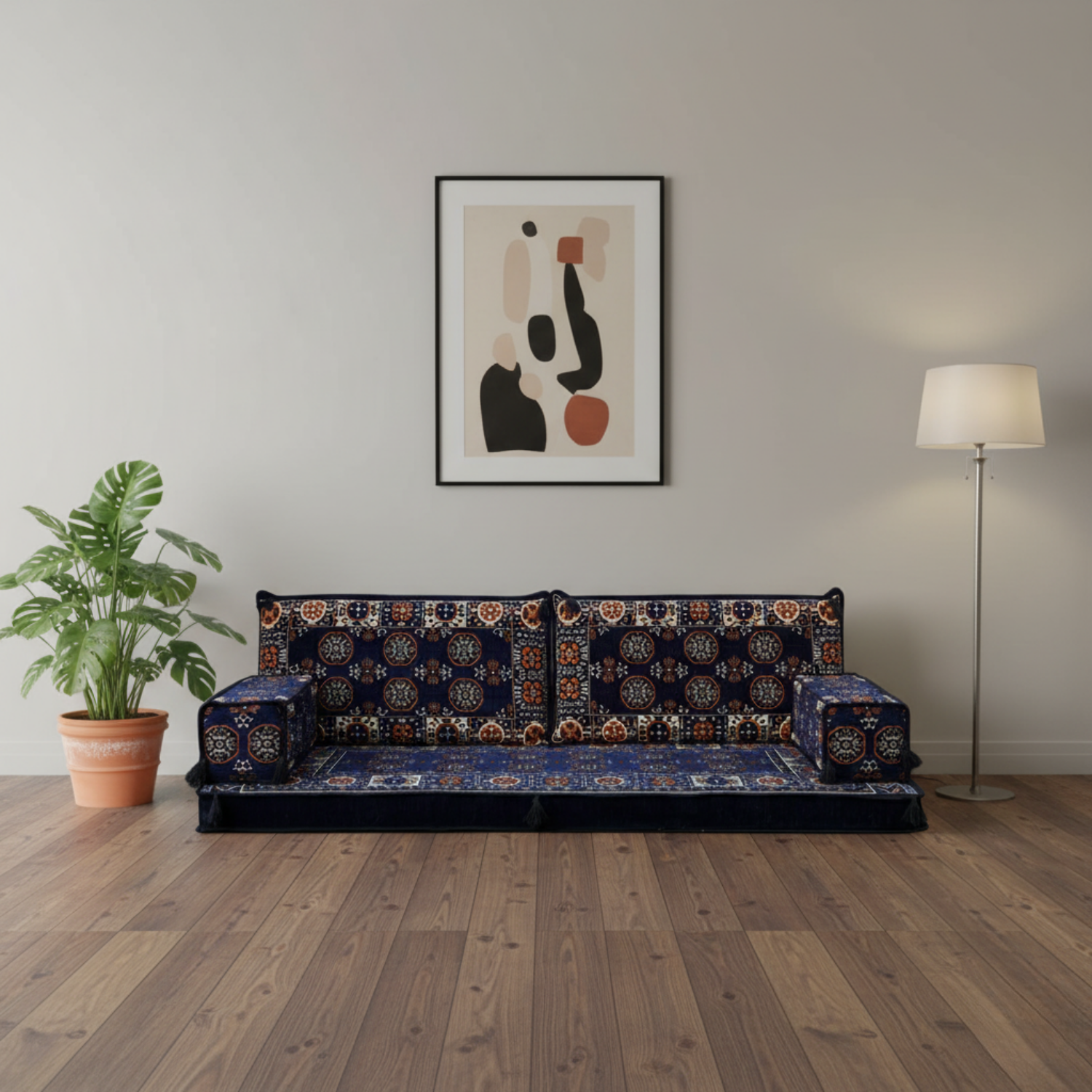 Arabic Loveseat Sofa – Navy Loveseat with 4 and 8 Inch Cushion Options