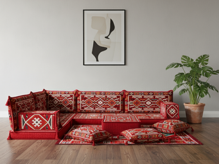 Cappadocia Kilim L-shaped Arabic floor sofa, Burgundy 4-inch, photo 1