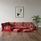 Arabic Floor Sofa Set – Maroon L Shaped Majlis Sectional with 4 Inch Cushions