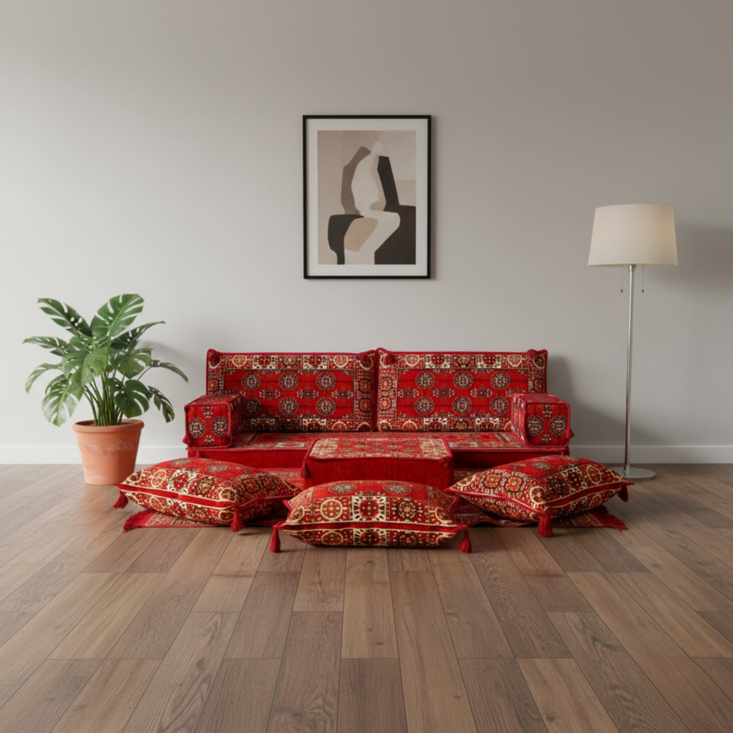 Arabic Loveseat Sofa Set – Red Loveseat Set with 4 and 8 Inch Cushion Options