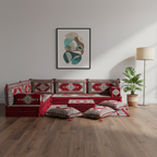 Arabic Floor Sofa Set – Maroon L Shaped Majlis Sectional with 8 Inch Cushions