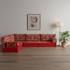 Arabic Floor Sofa Set – Red L Shaped Majlis Sectional with 8 Inch Cushions