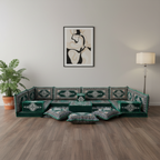 Arabic Floor Sofa Set – Green U Shaped Majlis Sectional with 4 Inch Cushions