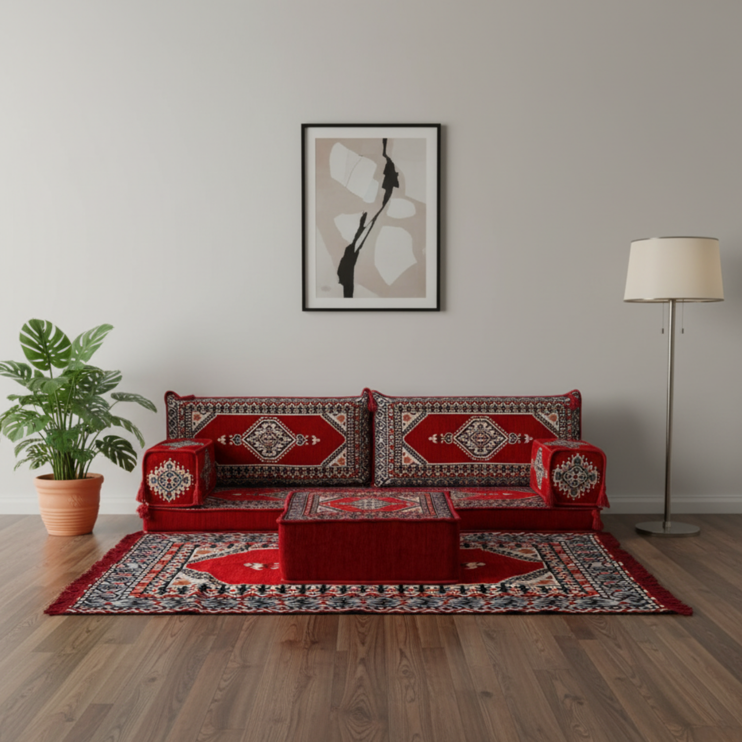 Arabic Loveseat Sofa Set – Red Loveseat Set with 4 and 8 Inch Cushion Options