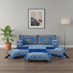 Arabic Loveseat Sofa Set – Blue Loveseat Set with 4 and 8 Inch Cushion Options
