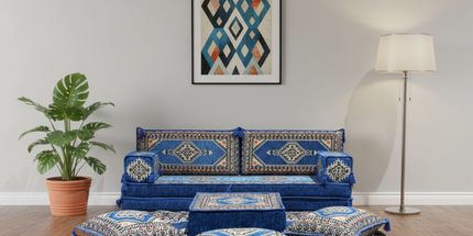 Arabic Loveseat Sofa Set – Blue Loveseat Set with 4 and 8 Inch Cushion Options