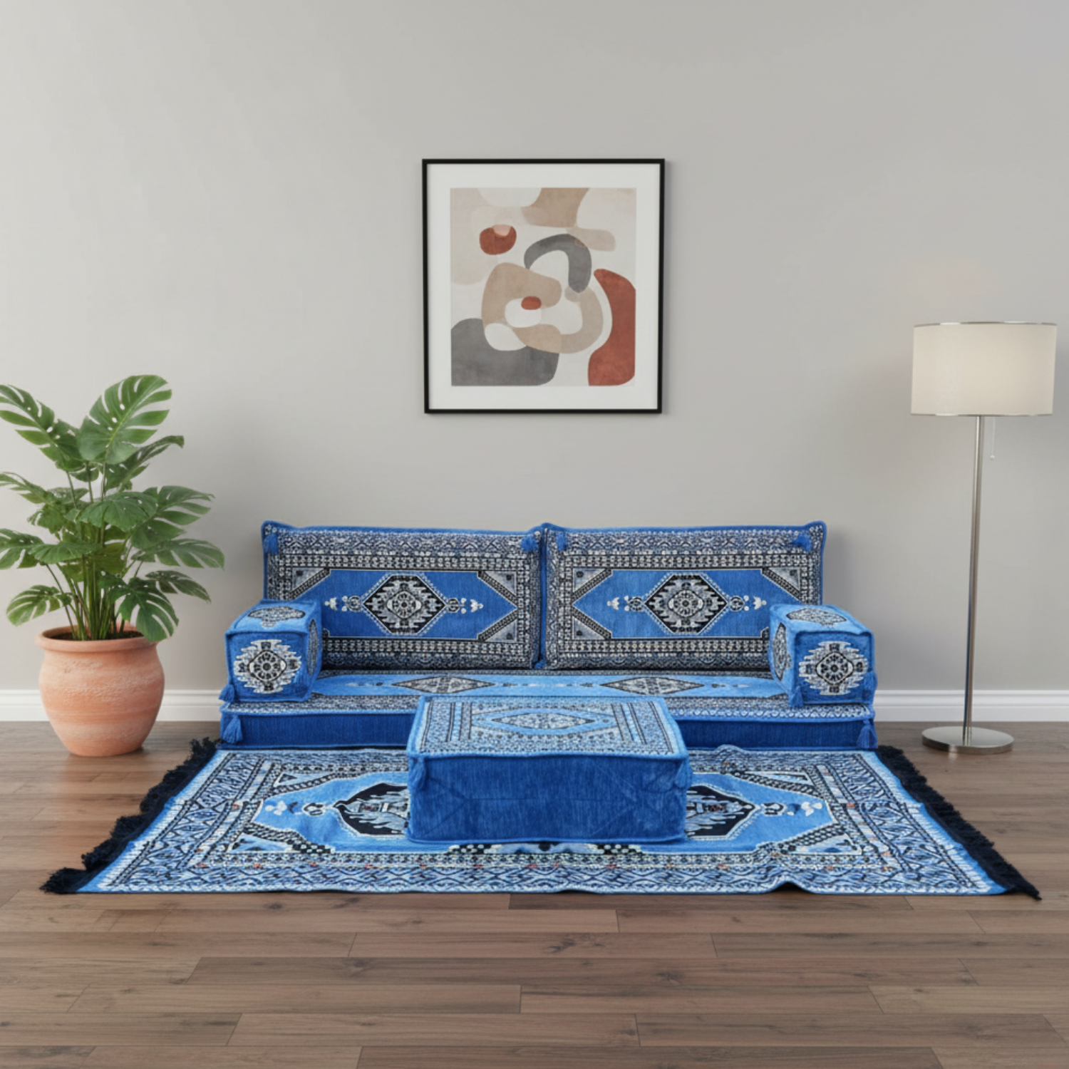 Arabic Loveseat Sofa Set – Blue Loveseat Set with 4 and 8 Inch Cushion Options