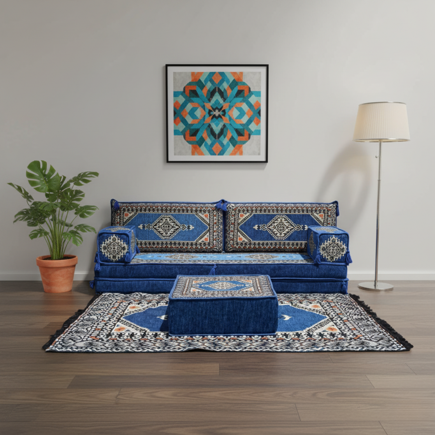 Arabic Loveseat Sofa Set – Blue Loveseat Set with 4 and 8 Inch Cushion Options