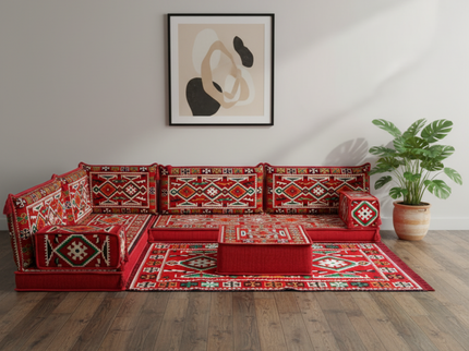 Cappadocia Kilim L-shaped Arabic floor sofa, Burgundy 4-inch, photo 2