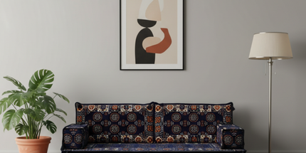 Arabic Loveseat Sofa – Navy Loveseat with 4 and 8 Inch Cushion Options
