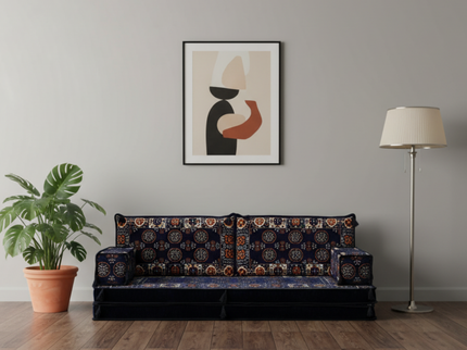 Bukhara Arabic majlis loveseat, Navy, photo 1