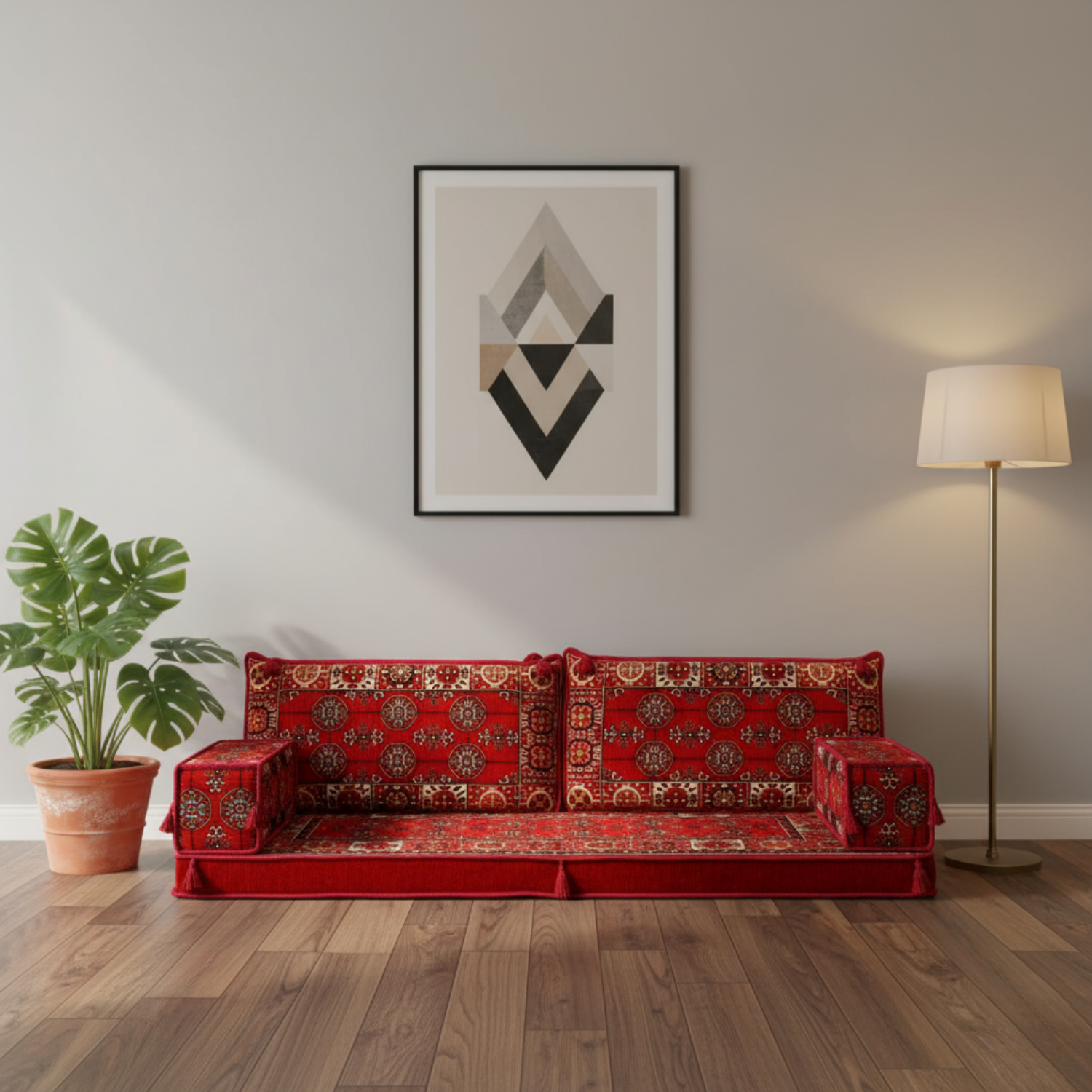 Arabic Loveseat Sofa Set – Red Loveseat Set with 4 and 8 Inch Cushion Options