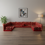 Arabic Floor Sofa Set – Red U Shaped Majlis Sectional with 4 Inch Cushions