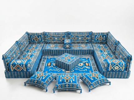 Cappadocia Kilim U-shaped Arabic floor sofa, Light Blue 8-inch, photo 1