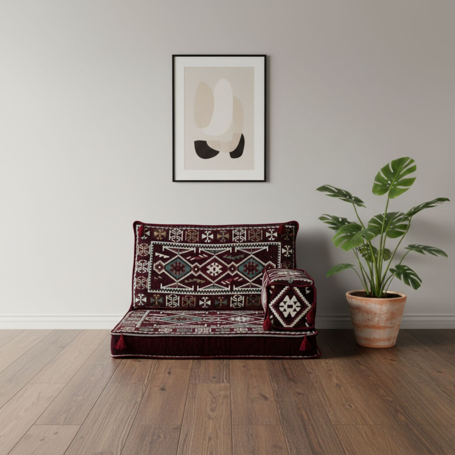 Arabic Half Loveseat Sofa – Maroon Half Loveseat with 4 and 8 Inch Cushion Options