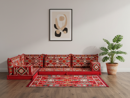 Cappadocia Kilim L-shaped Arabic floor sofa, Burgundy 4-inch, photo 3