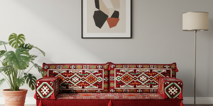Arabic Loveseat Sofa – Maroon Loveseat with 4 and 8 Inch Cushion Options