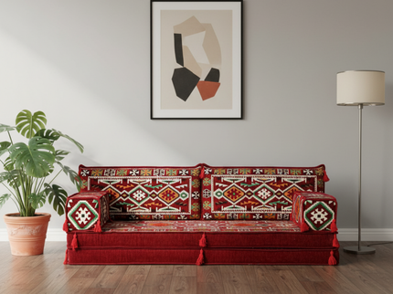 Cappadocia Kilim Arabic majlis loveseat, Burgundy, photo 1