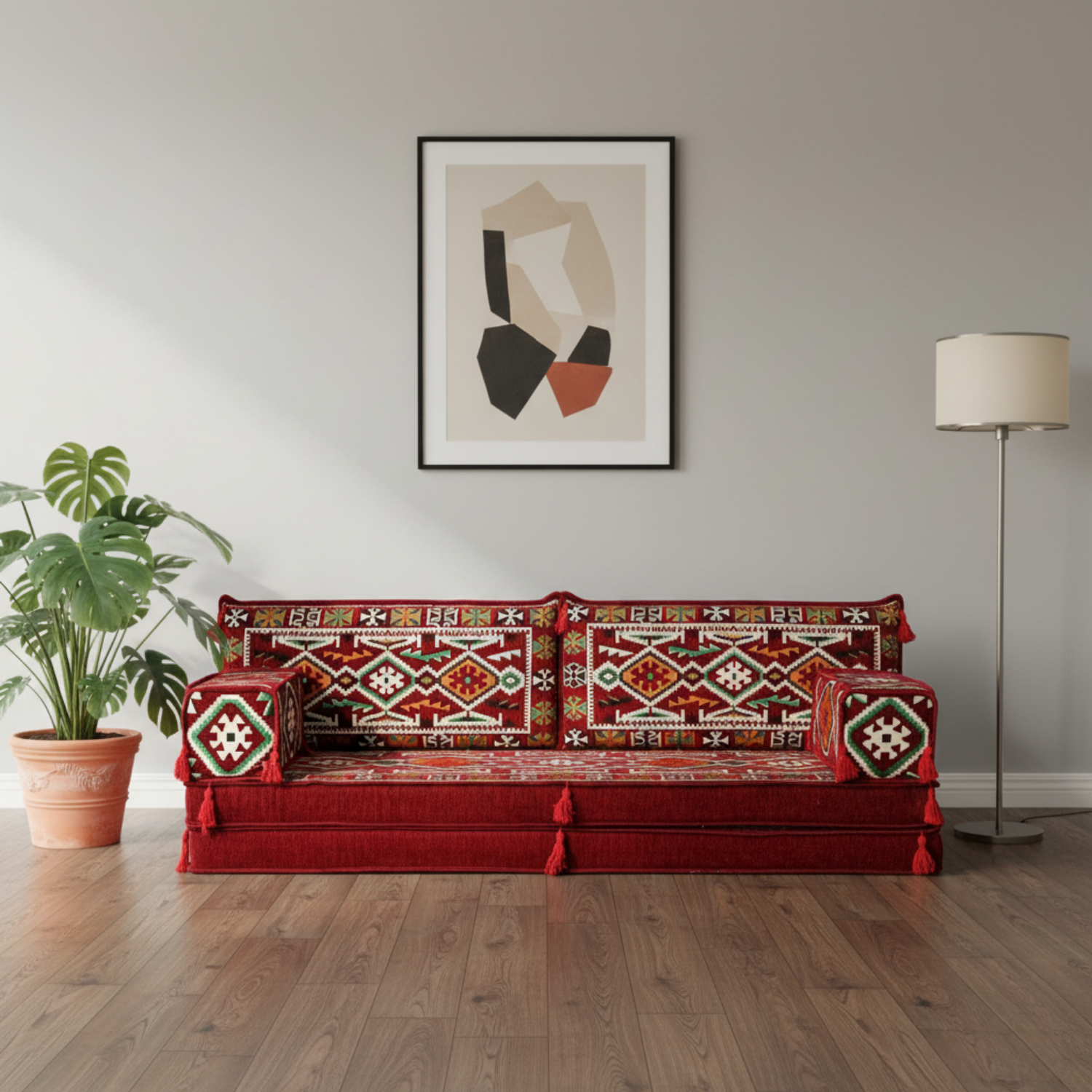 Arabic Loveseat Sofa – Maroon Loveseat with 4 and 8 Inch Cushion Options