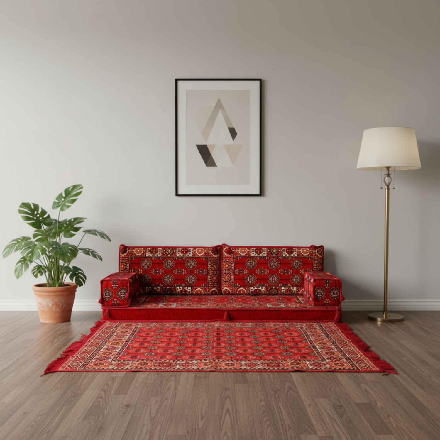 Arabic Loveseat Sofa Set – Red Loveseat Set with 4 and 8 Inch Cushion Options