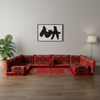 Arabic Floor Sofa Set – Red U Shaped Majlis Sectional with 4 Inch Cushions