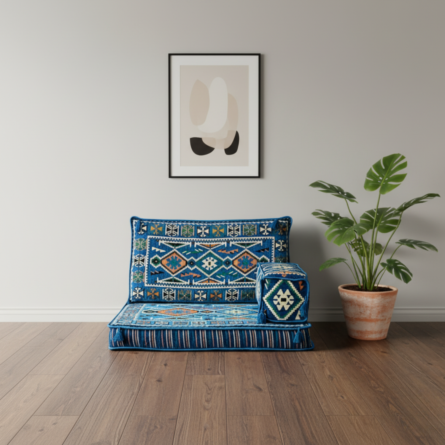 Arabic Half Loveseat Sofa – Navy Blue Half Loveseat with 4 and 8 Inch Cushion Options