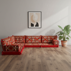 Arabic Floor Sofa Set – Maroon L Shaped Majlis Sectional with 4 Inch Cushions
