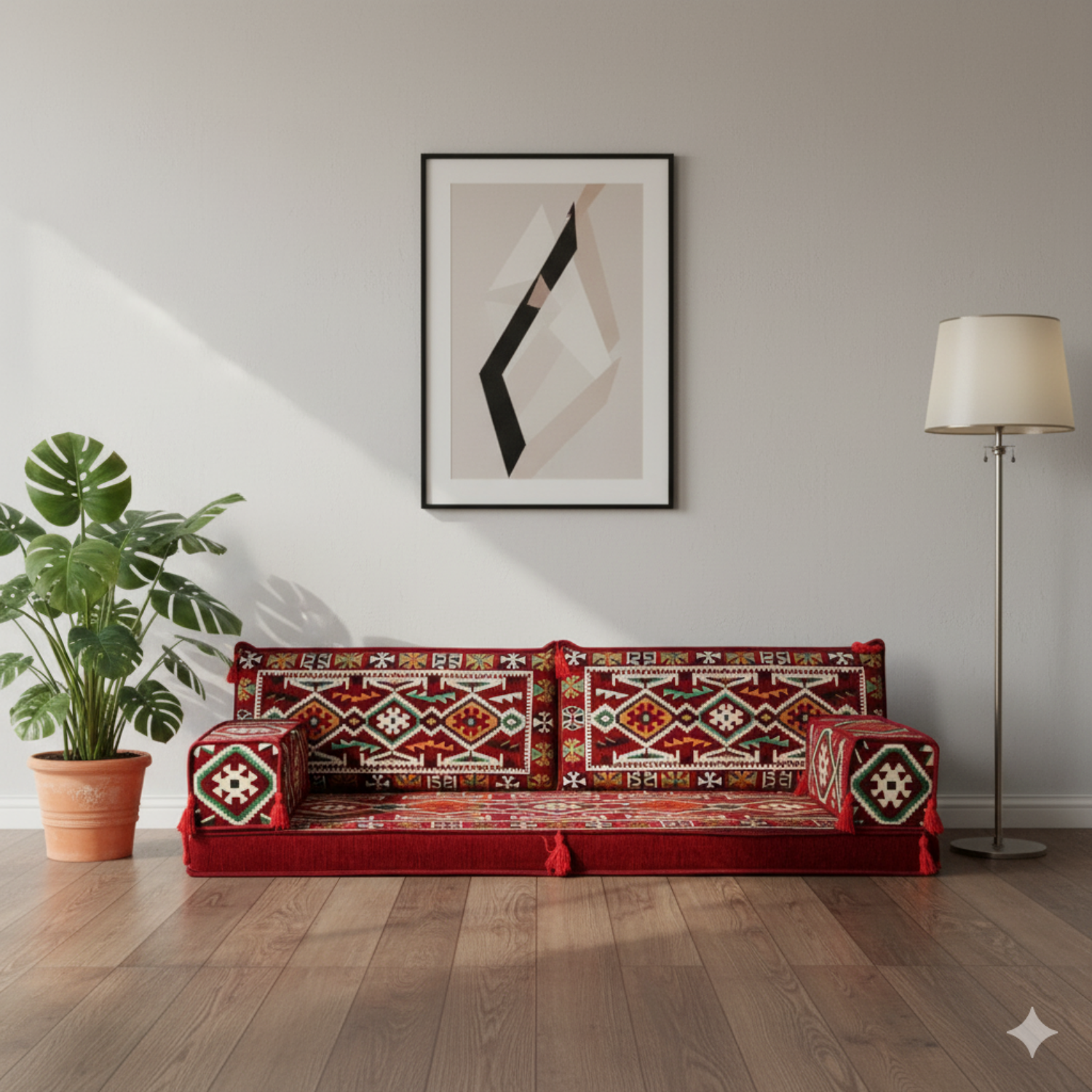 Arabic Loveseat Sofa – Maroon Loveseat with 4 and 8 Inch Cushion Options