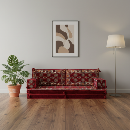 Arabic Loveseat Sofa Set – Maroon Loveseat Set with 4 and 8 Inch Cushion Options