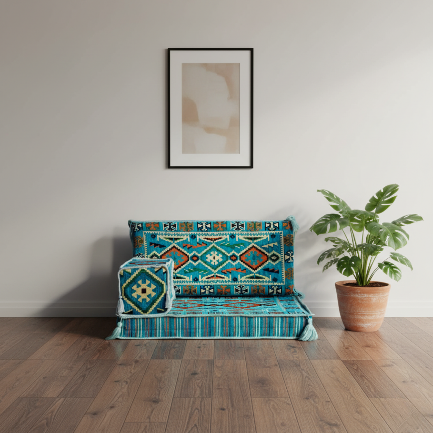 Arabic Half Loveseat Sofa – Turquoise Half Loveseat with 4 and 8 Inch Cushion Options
